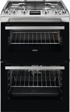 Zanussi ZCK66350XA Dual Fuel Double Oven Cooker with Gas Hob - Stainless Steel